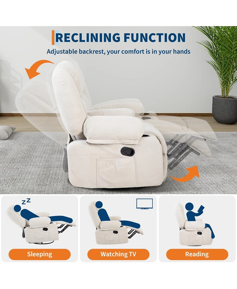 homfan Manual Swivel Recliner Chair with 360degree(s) Rocker Glider, Vibration Massage and Heat, Chenille Lounge for Living Room, Bedroom