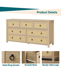 Homfan Drawer Tall Dresser, Boho Drawers, Wooden Chest with Clothes Storage Cabinet, Drawer Organizer for Bedroom, Hallway, Living Room, Easy Assembly