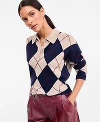 Charter Club Women's 100% Cashmere Argyle Oversized-Collar Sweater, Macy's Exclusive