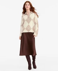 Charter Club Womens 100 Cashmere Argyle Oversized Collar Sweater Macys Exclusive