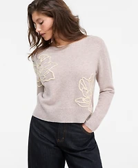 Charter Club Women's 100% Cashmere Boatneck Embroidered Floral Sweater, Macy's Exclusive