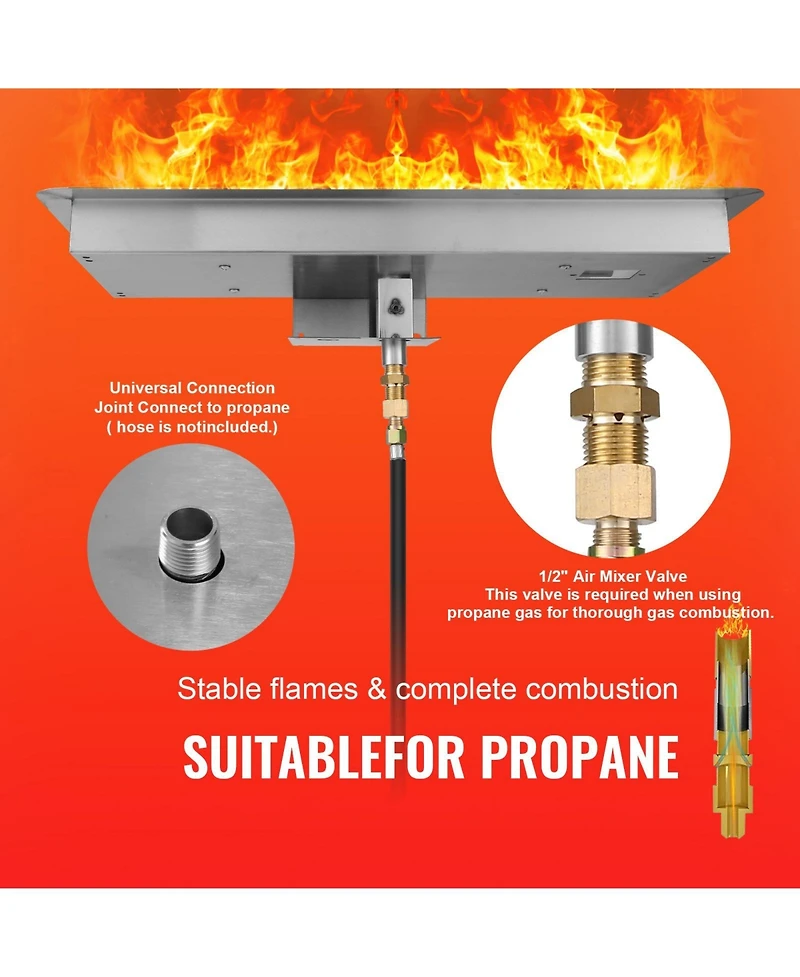 Cozito Drop-in Fire Pit Pan, Stainless Steel H-Burner Kit