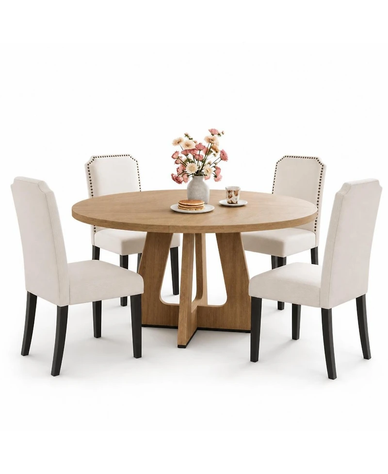 homfan 5-Piece Round Dining Table Set with 4 Chairs, 47.2" Space-Saving Kitchen Table for 4-6, Natural Table and chair