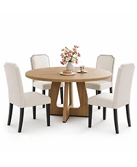 homfan 5-Piece Round Dining Table Set with 4 Chairs, 47.2" Space-Saving Kitchen Table for 4-6, Natural Table and chair