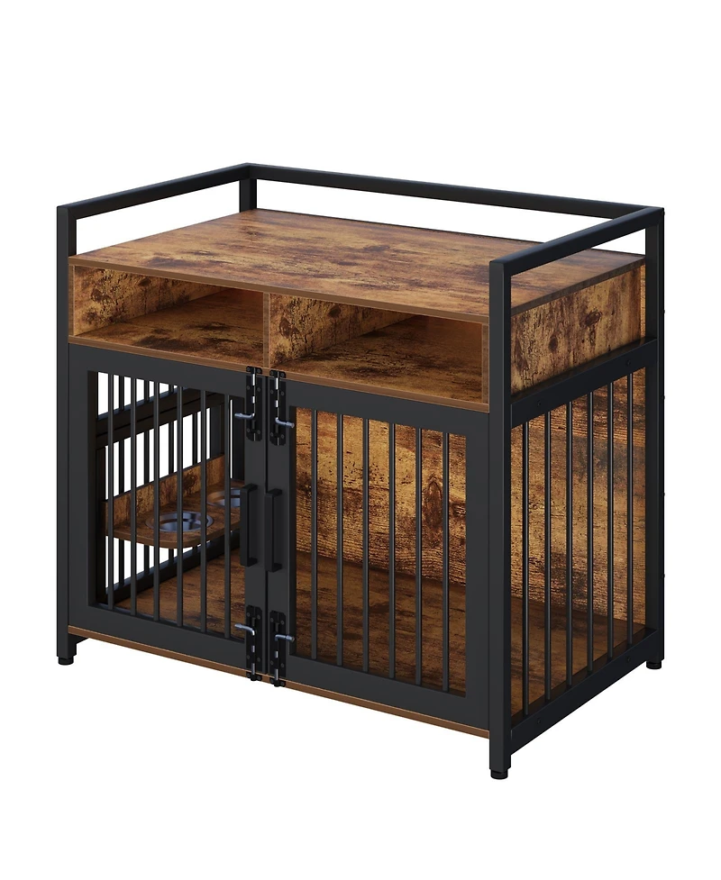 gaomon 48'' Heavy Duty Wooden Dog Crate Furniture for Large or Medium Dogs Double Doors, 2 Storage Drawers, 360degree(s) Swivel Raised Feeder