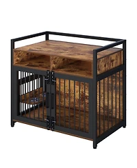 gaomon 48'' Heavy Duty Wooden Dog Crate Furniture for Large or Medium Dogs Double Doors, 2 Storage Drawers, 360degree(s) Swivel Raised Feeder