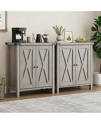 homfan Set of 2 Farmhouse Accent Console Cabinet – 2-Door Sideboard with Adjustable Shelves for Living Room, Dining Room or Hallway