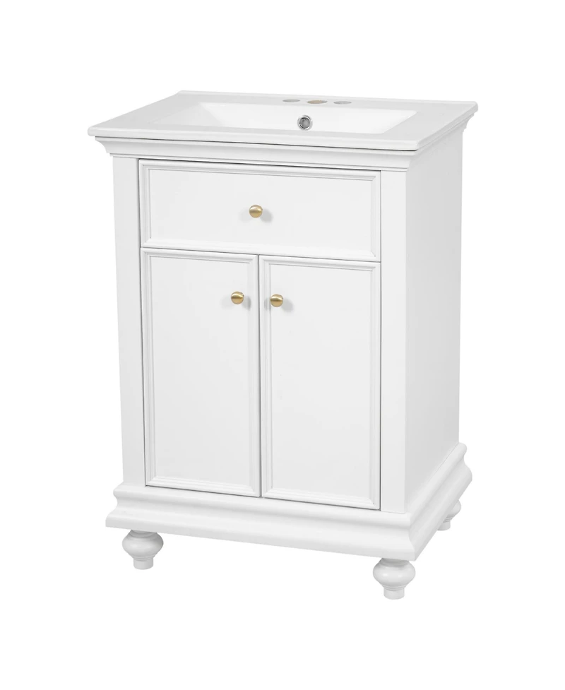 Busdays 24 Inch Modern Bathroom Vanity with Tip Out Drawer Soft Close Hinges Back Open Structure Ball Turned Legs French Elegance