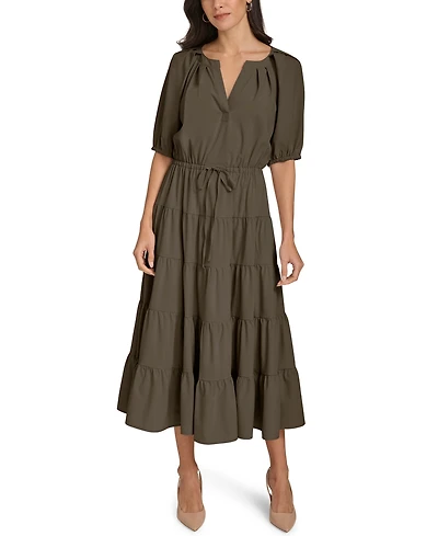 Calvin Klein V-Neck Elastic Waistband Midi Dress