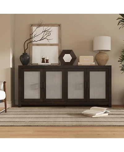 Homsee Tall Storage Cabinet with Acrylic Doors - 71-Inch Wide Espresso Brown Display Cabinet | 4-Door Organizer for Living Room, Bedroom
