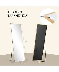 Busdays 21x64 Inch Aluminum Thin Frame Floor Standing Mirror with Stand Wall Mount Option Rectangular