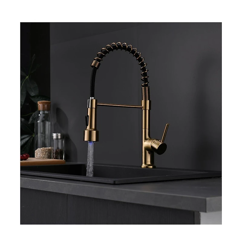 Phying Commercial Led Kitchen Faucet with Pull Down Sprayer, Single Handle Single Lever Kitchen Sink Faucet