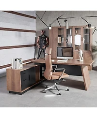 logicfox Adjustable Width 70.8 to 78.74IN L Shape Executive Office Desk with Cabinets
