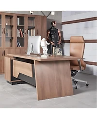 logicfox Adjustable Width 70.8 In to 78.74IN L Shape Executive Office Desk with Cabinets