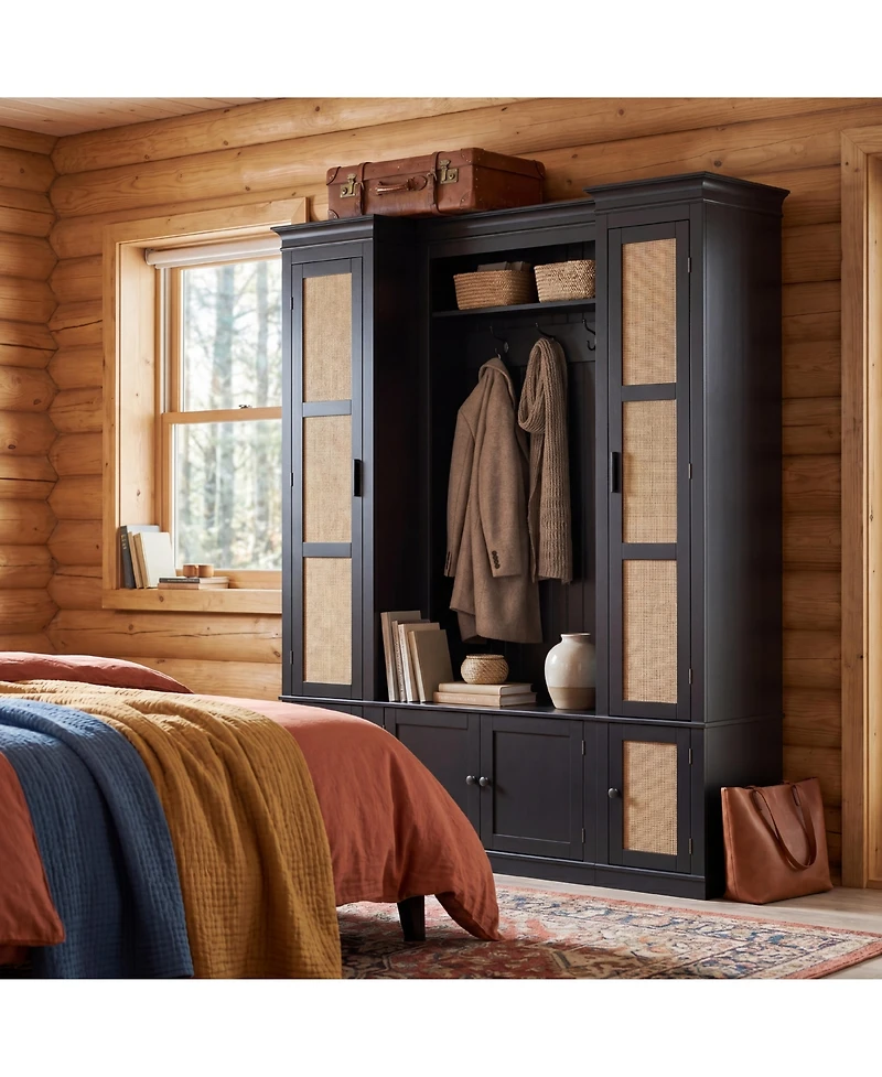 Homsee Farmhouse Entryway Wardrobe Cabinet - Storage Organizer with Wicker Doors | Large Capacity Shoe and Coat Closet for Hallway