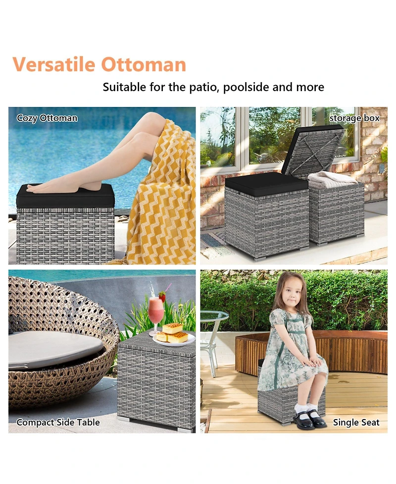 Sugift Set of 2 Pe Wicker Patio Ottomans with Hidden Storage, 16 in