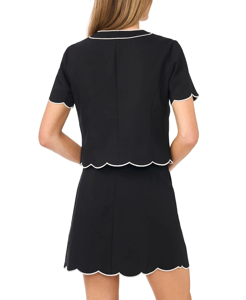 CeCe Women's Short-Sleeve Contrast Scallop Jacket