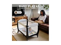 Kinder King 4-in-1 Portable Baby Playard with Bassinet, Changing Table and Canopy
