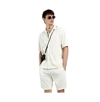 Campus Sutra Men's Ivory White Self-Design Wave Co-Ord Set