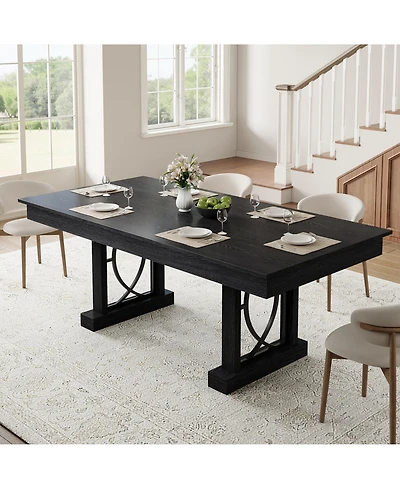 gaomon Kitchen Dining Table for 6-8 with 2 Drawers, Double Pedestal, for Kitchen, Office
