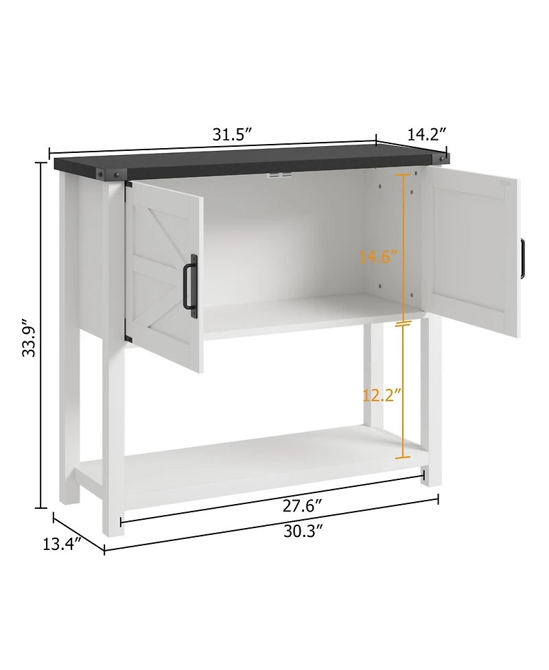 homfan Farmhouse Console Table with 2 Doors, 32" White Coffee Bar Cabinet for Entryway Kitchen