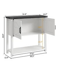 homfan Farmhouse Console Table with 2 Doors, 32" White Coffee Bar Cabinet for Entryway Kitchen
