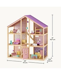 Tiny Land Wooden Dollhouse for Girls - Diy Pretend Play Doll House with 31Pcs Furniture Accessories