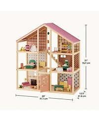 Tiny Land Wooden Dollhouse for Girls - Diy Pretend Play Doll House with 31Pcs Furniture Accessories