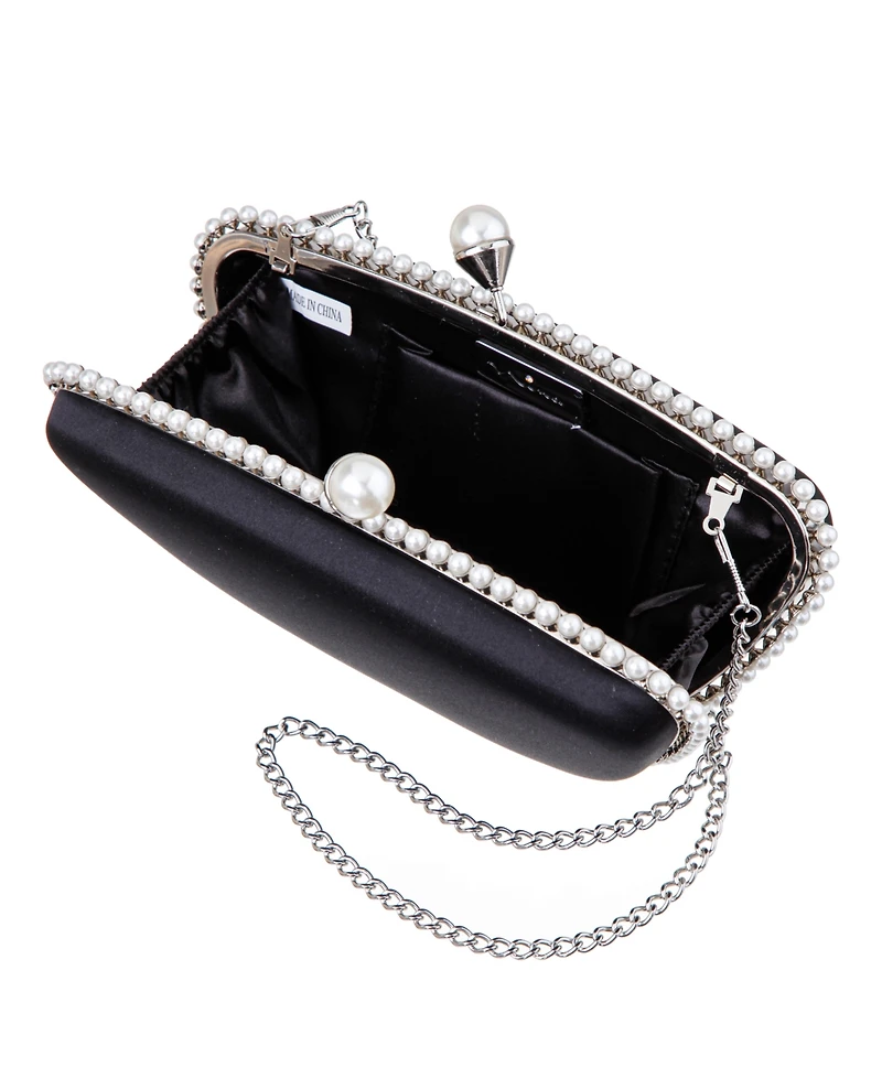 Nina Imitation Pearl Trim Minaudiere Small Clutch Handbag