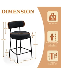 Dyhome 24 inches Bar Stools Set of 2, Counter Height with Boucle Fabric and Wood Back