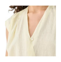 Reistor Women's V-neck Linen Overlap Top