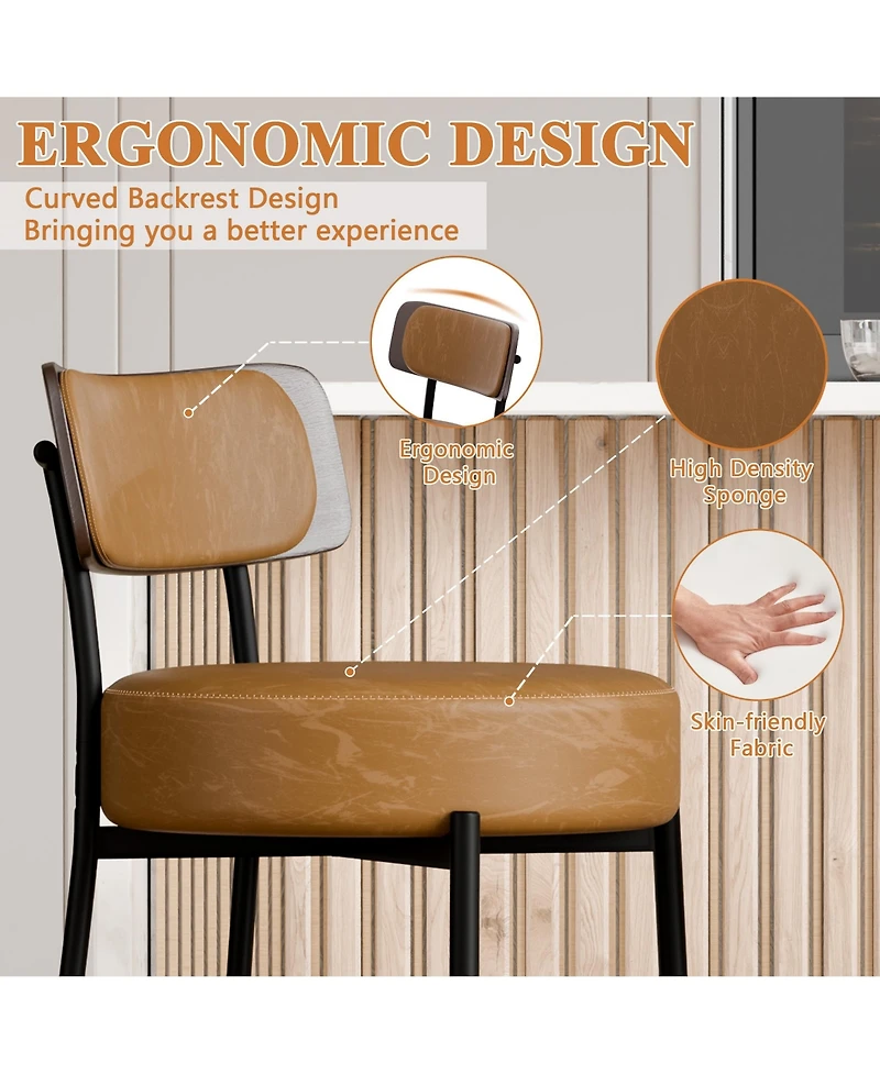 Dyhome 24 inches Bar Stools Set of 3, Counter Height with Leather Pad Wood Back