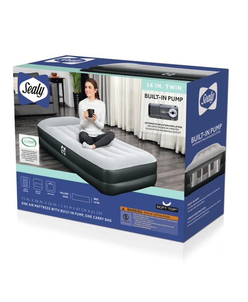 Sealy Baby Tritech Twin Sized 16" Air Mattress Bed 2 Person w/Built-In Ac Pump & Bag