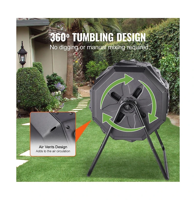 Sugift 43 Gallon Dual Chamber Compost Tumbler Rotating Garden Composter