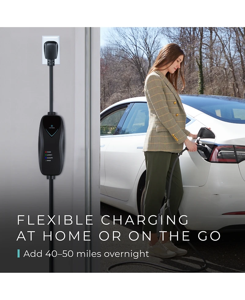 Lectron Level 1 Tesla Charger - 120V, 15A, Nema 5-15 Plug, 16 feet Extension Cord