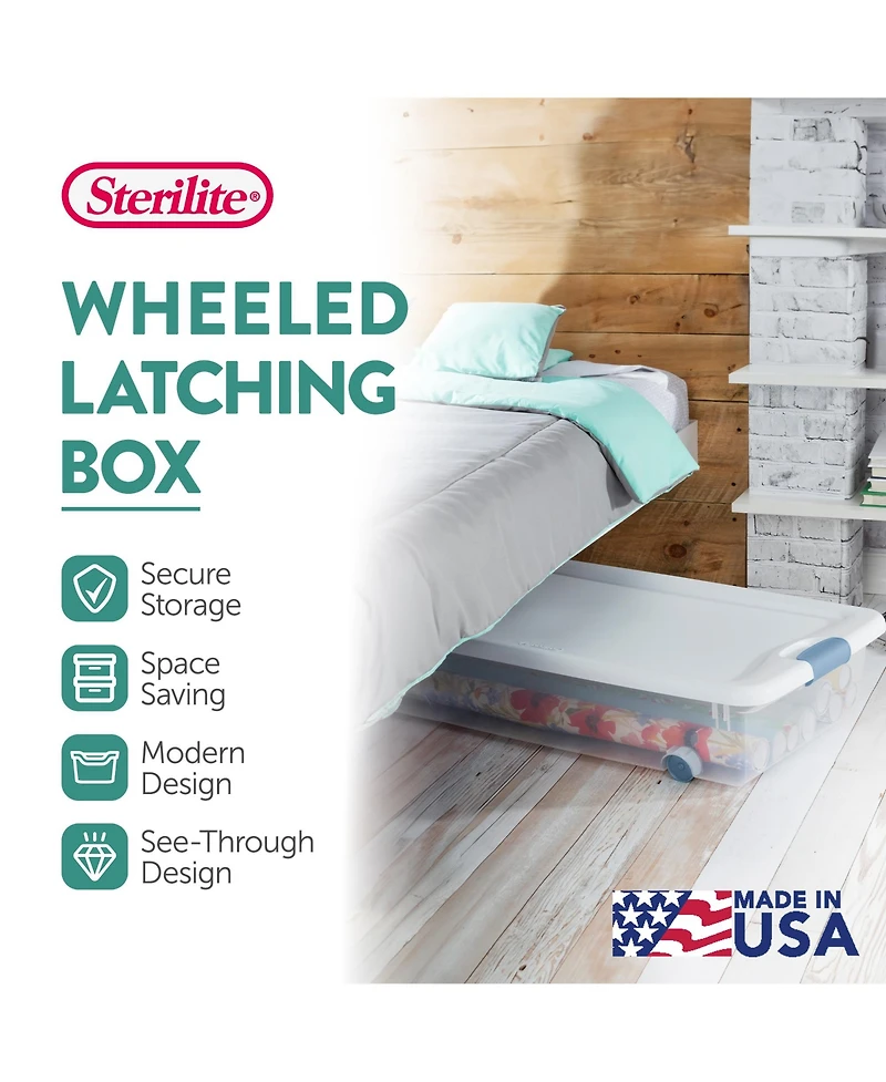 Sterilite 56 Quart Latching Stackable Wheeled Storage Container w/ Lid (12 Pack)