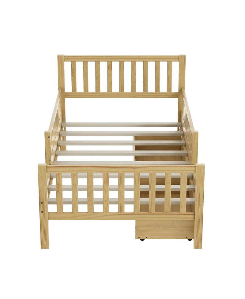 Streamdale Furniture Twin Wood Platform Bed With Rails and 2 Drawers