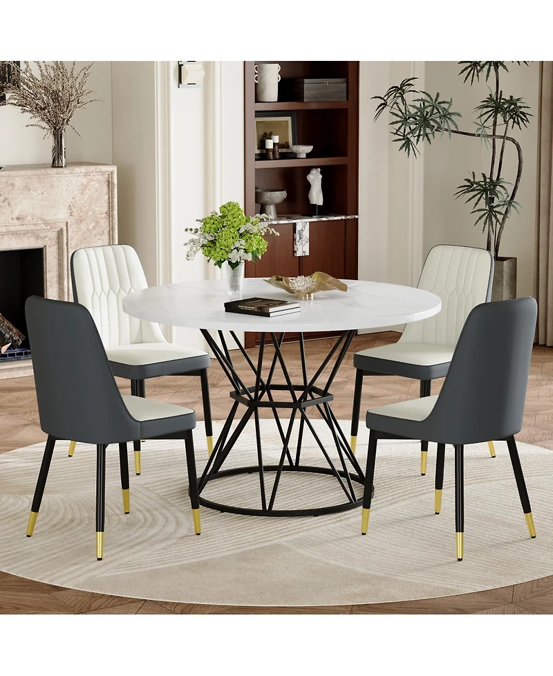 Streamdale Furniture Circular Mdf Dining Table with 4 Spliced Pu Chairs