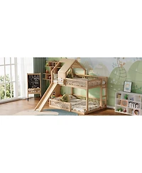 Streamdale Furniture Wood Floor House Bunk Bed with Slide and Ladder