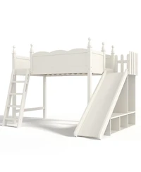 Streamdale Furniture Twin Loft Bed with Storage, Wardrobe, Slide, and Ladders, Solid Wood