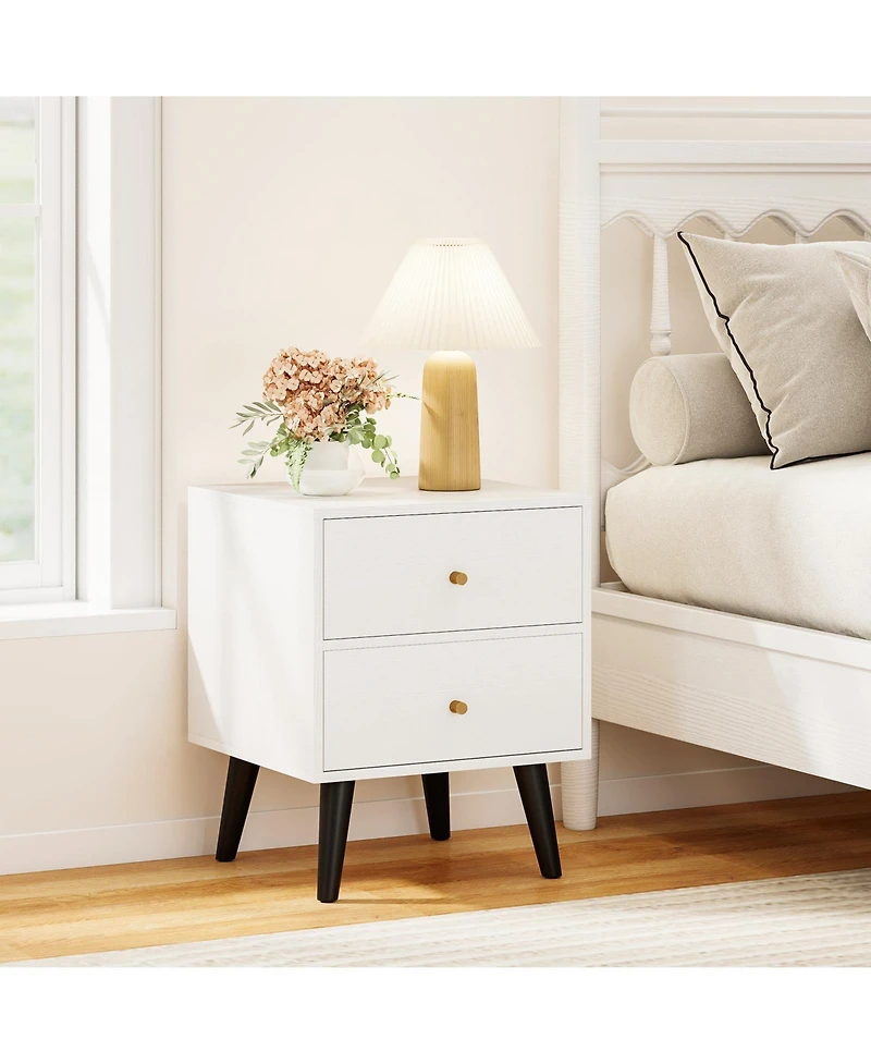 Slickblue Stylish Mid-Century Nightstand with Raised Legs and Golden Knobs