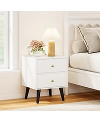 Slickblue Stylish Mid-Century Nightstand with Raised Legs and Golden Knobs