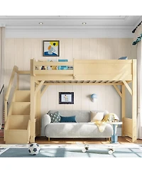 Streamdale Furniture Solid Wood Loft Bed with Wardrobe, Storage, and Stairs