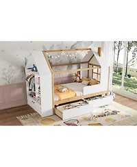 Streamdale Furniture House Platform Bed with Drawers and Shelves