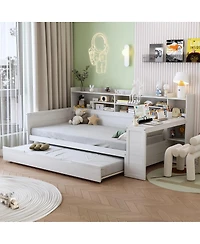 Streamdale Furniture Wooden Twin Daybed with Trundle, Storage Shelves, and Study Desk