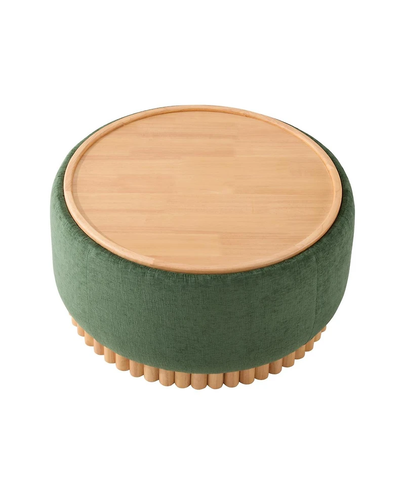 Streamdale Furniture 29" Round Chenille Storage Ottoman with Reversible Lid and Wood Legs