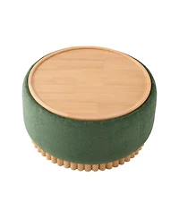 Streamdale Furniture 29" Round Chenille Storage Ottoman with Reversible Lid and Wood Legs