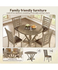 Streamdale Furniture 5 Piece Solid Wood Farmhouse Dining Set with Upholstered Chairs