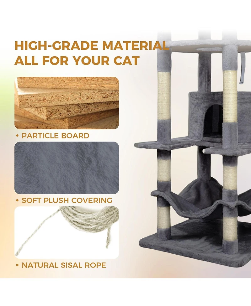 Streamdale Furniture 78.8" Cat Tree Tower with Large Condo, Hammock, and Sisal Posts