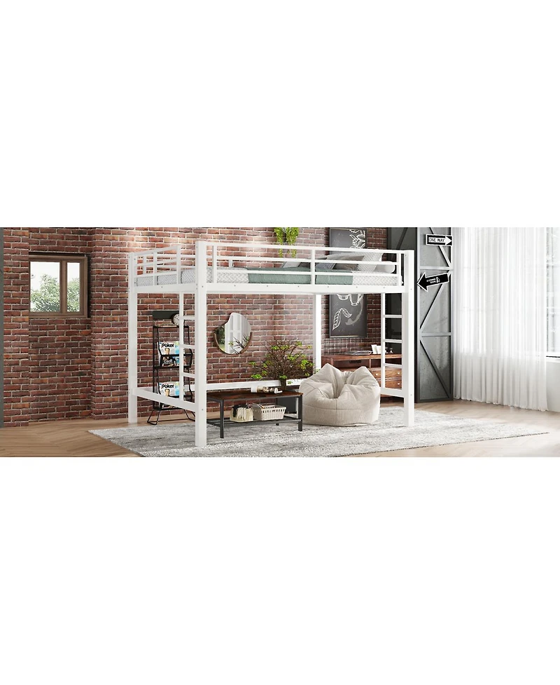 Streamdale Furniture Metal Loft Bed with Ladder and Guardrails